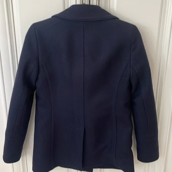 J. Crew Nello Gori Wool Cashmere Navy Bluee double breasted pea coat sz 0 - Picture 7 of 12